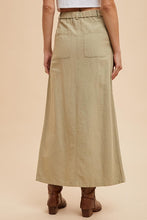 Dusty Olive Cotton Linen Split Seam Maxi Skirt