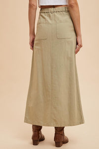 Dusty Olive Cotton Linen Split Seam Maxi Skirt