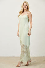 Lime Green Woven Solid And Lace Mixed Cami Maxi Dress