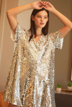 Silver Big Sequin V-neck Mini Dress
