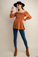 Tan Tunic Off Shoulder Smocked Top