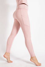 Pink Rib Brushed High Rise Leggings With Pockets