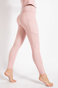 Pink Rib Brushed High Rise Leggings With Pockets