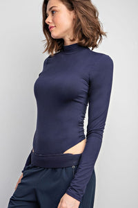 Navy Butter Yoga Mock Neckline Body Suit