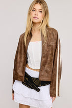 Clay Vertical Stripe Wash Faux Leather Jacket