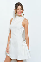 Ivory Metal Accent Side-pleat Sculpted Mini Dress