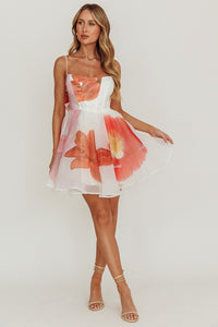 Off White Floral Print Babydoll Mini Dress
