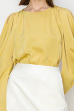 Mustard Draped Cold Shoulder Long Sleeves Blouse Top