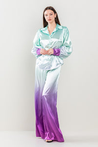 Mint/Magenta Ombre Button Down Pants Set