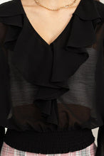 Black Fresh Start Ruffled Chiffon Blouse