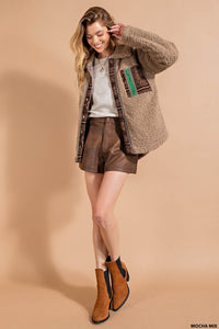 Mocha Mix Button Front Closure Oversized Shacket