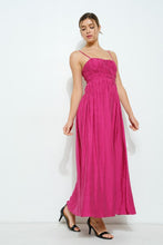 Fuchsia Satin Ruched Detailing Sleeveless Maxi Dress