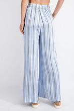 Lt Blue Striped Hi Waist Wide Leg Long Pants