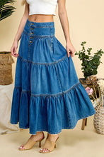 Front Button 3 tiered Denim Skirt