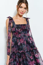 Black Multi Organza Floral Printed Tiered Midi Dress