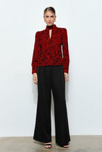 Red/Black Leopard High Neck Long Sleeve Blouse