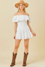 White Off Shoulder Romper With Back Tie Detail