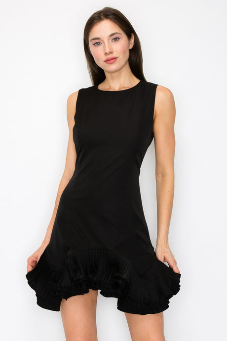Black Flutter Ruffle Hemline Sleeveless Mini Dress