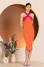 Orange Crossover Neckline Stretch Ribbed Knit Mini Dress