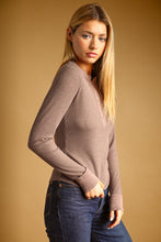 Chocolate Half Snap Button Waffle Fabric Long Sleeve Top