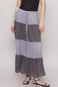 Ash Grey Adjustable Waistband Casual Long Skirt