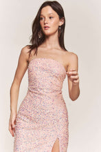 Blush Sequin Tube Slit Midi Dress