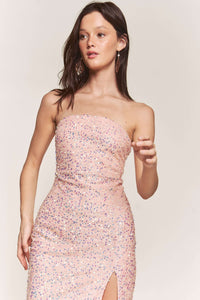 Blush Sequin Tube Slit Midi Dress