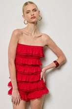 Red Strapless Ruffle Lace Trim Romper