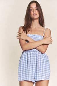 Blue Gingham Smocked Romper