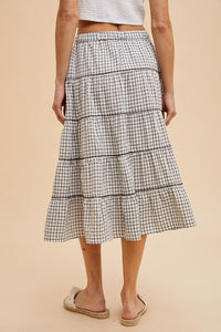 Off White Embroidered Tartan Elastic Midi Skirt