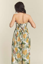 White Combo Leaf Print Smocked Tube Wide Leg Jumpsuit