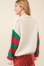 Ivory Merry Letter Stripe Trim Oversize Sweater