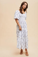 Off White Cotton Floral Smocked Maxi