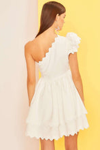 Off White One Shoulder Scallop Edge Trim Solid Dress
