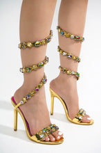 Gold Gem Ankle Wrap Around Heels Heli