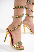 Gold Gem Ankle Wrap Around Heels Heli