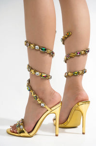 Gold Gem Ankle Wrap Around Heels Heli