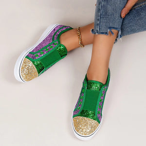 Purple Round Head Sequin Canvas Shoes