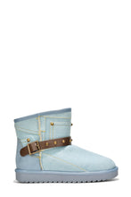 Blue Womens Buckled Platform Fur Ankle Booties