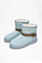 Blue Womens Buckled Platform Fur Ankle Booties