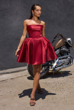 Burgundy Short Strapless Satin Dress