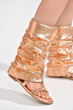 Rose Gold Rhinestone Legging Boots Flat Sandals