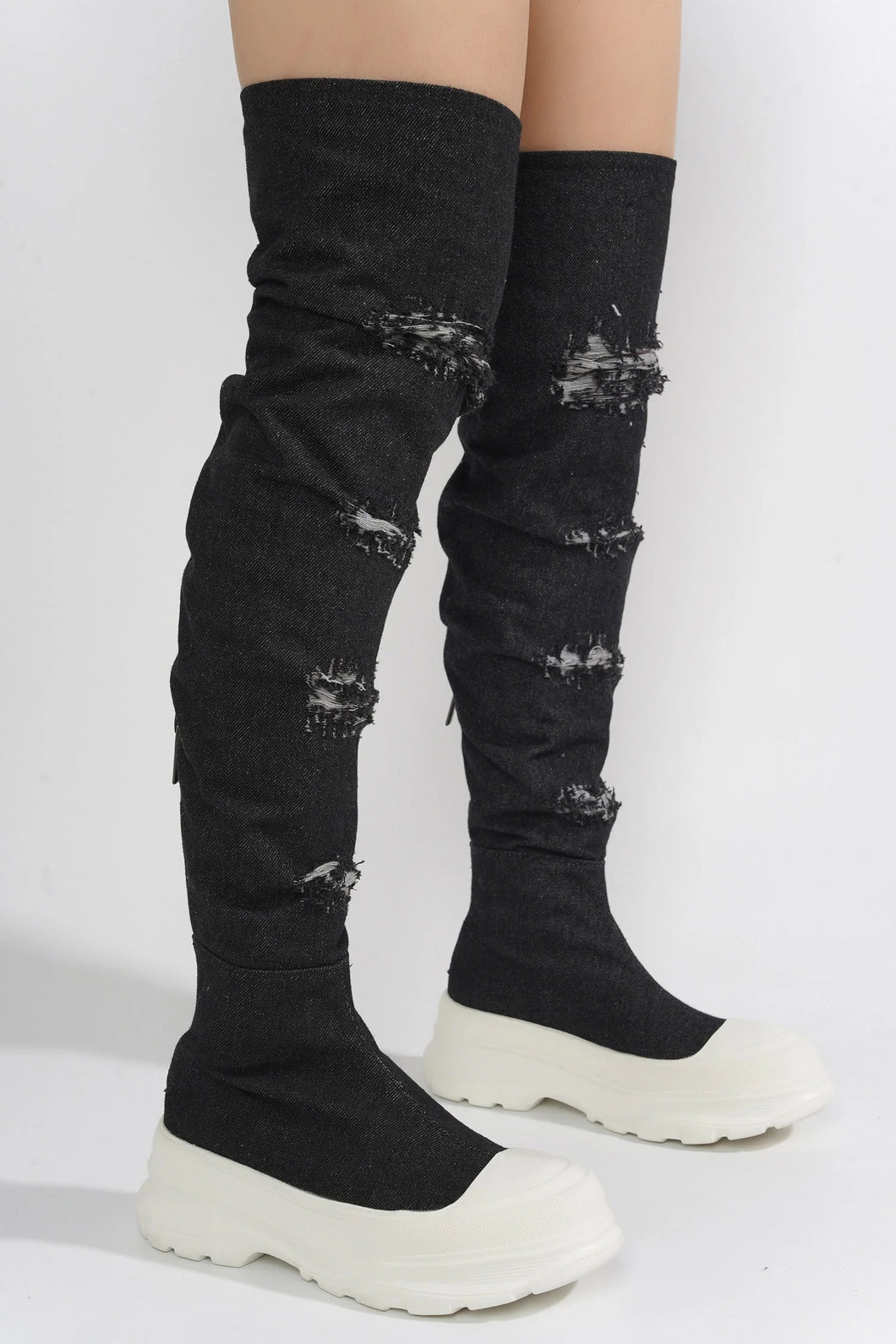 Black Fashion Long Denim Boots