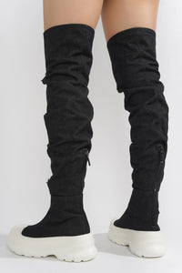 Black Fashion Long Denim Boots