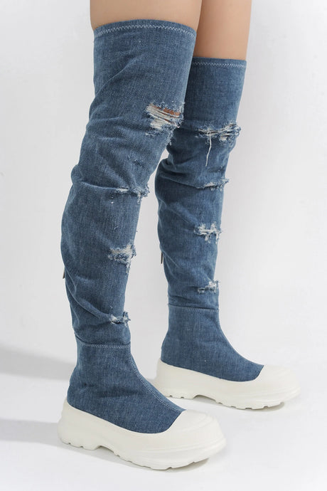 Denim Fashion Long Denim Boots