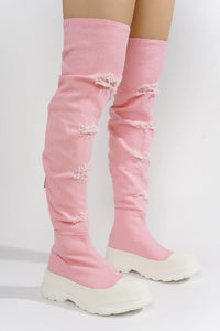 Pink Fashion Long Denim Boots