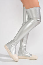 Silver Womens Thigh High Over Knee Sneaker Boots