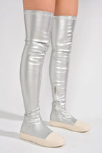 Silver Womens Thigh High Over Knee Sneaker Boots