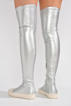 Silver Womens Thigh High Over Knee Sneaker Boots