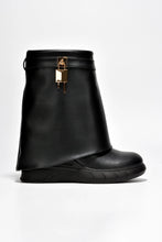 Black Womens Fold Down Wedge Heel Ankle Booties